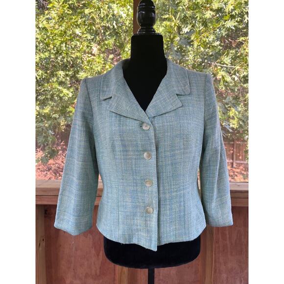 Neiman Marcus Women's Vintage Blue Green Tweed Jacket Size 10 - Picture 1 of 8